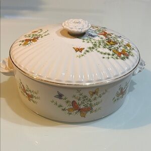 Vintage butterflies  porcelain casserole bowl Ecstasy by Stafford oven to table